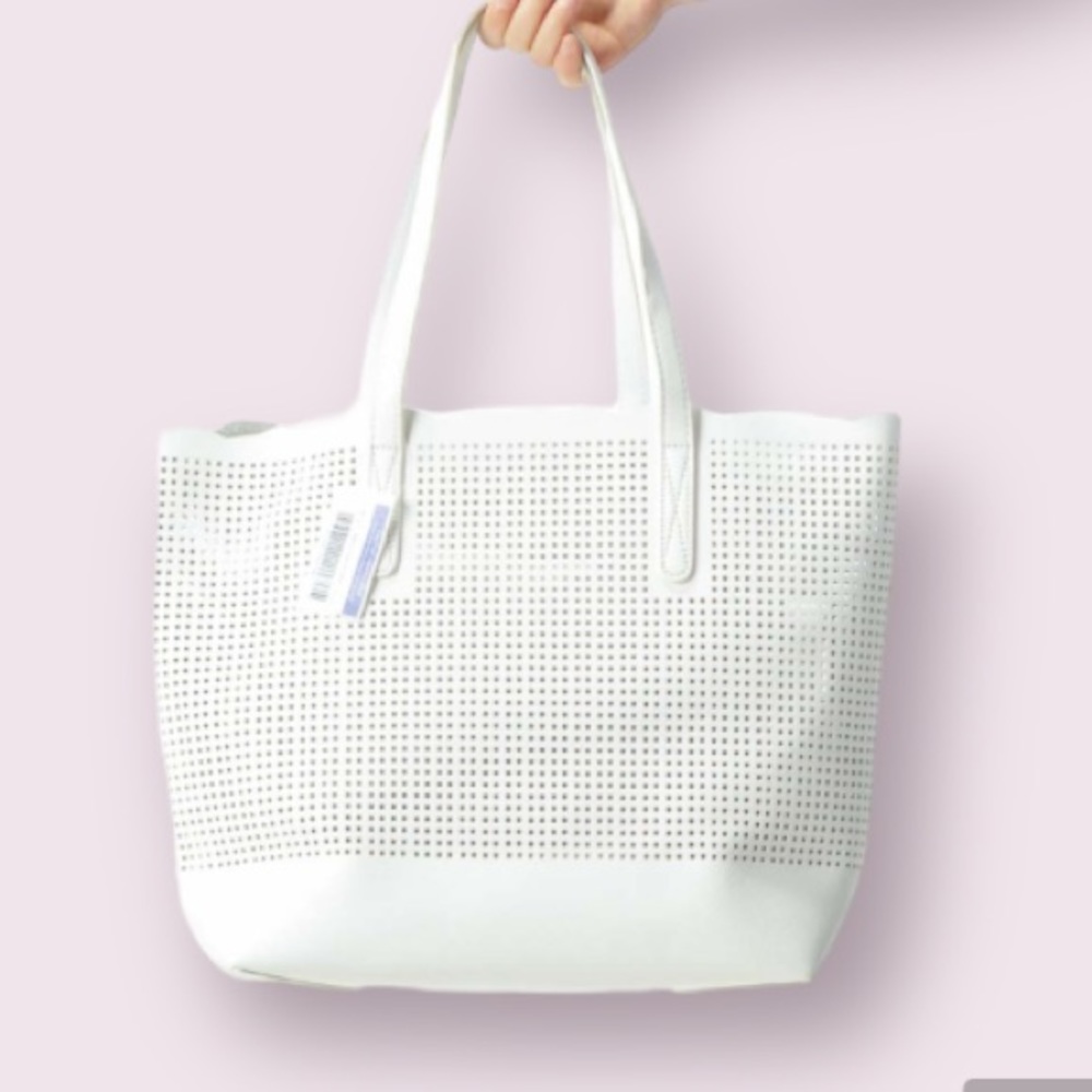 Neiman Marcus White Cut-Out See-Through Design Open Tote in White